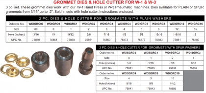 GROMMET DIES & HOLE CUTTER FOR W-1 & W-3
